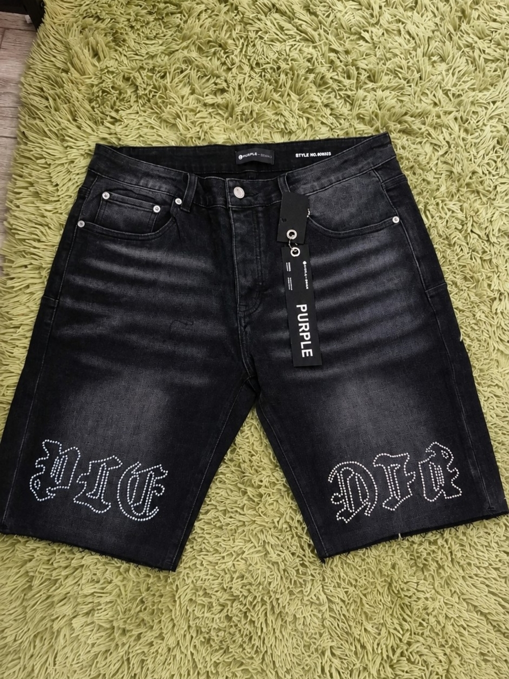 Purple Brand Rhinestone Black Denim Shorts NWT Men's Size  34 Designer Jean